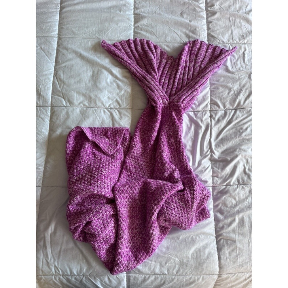 Pink Colorful Mermaid Tail Blanket Crocheted Adult Kids Soft Warm, 6 Ft Long EUC